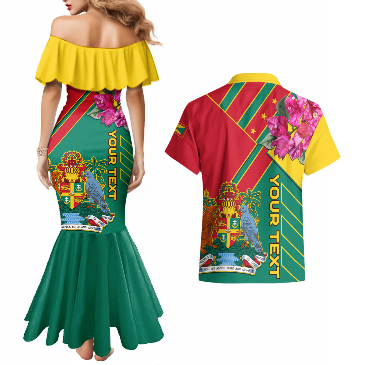 Grenada Couples Matching Mermaid Dress and Hawaiian Shirt Gwenad Bougainvillea Special Version - Wonder Print Shop
