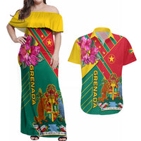 Grenada Couples Matching Off Shoulder Maxi Dress and Hawaiian Shirt Gwenad Bougainvillea Special Version - Wonder Print Shop