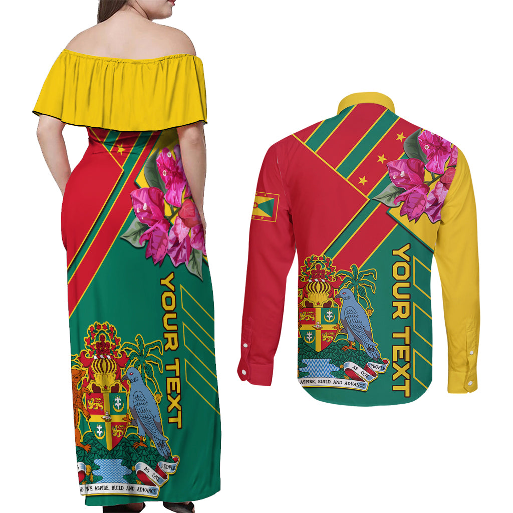 Grenada Couples Matching Off Shoulder Maxi Dress and Long Sleeve Button Shirt Gwenad Bougainvillea Special Version - Wonder Print Shop