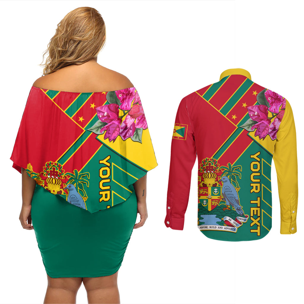 Grenada Couples Matching Off Shoulder Short Dress and Long Sleeve Button Shirt Gwenad Bougainvillea Special Version - Wonder Print Shop