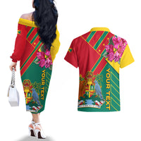 Grenada Couples Matching Off The Shoulder Long Sleeve Dress and Hawaiian Shirt Gwenad Bougainvillea Special Version - Wonder Print Shop