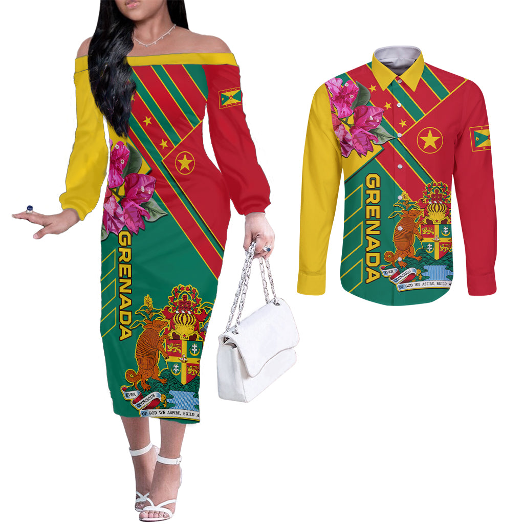 grenada-couples-matching-off-the-shoulder-long-sleeve-dress-and-long-sleeve-button-shirt-gwenad-bougainvillea-special-version