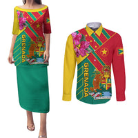 Grenada Couples Matching Puletasi Dress and Long Sleeve Button Shirt Gwenad Bougainvillea Special Version - Wonder Print Shop