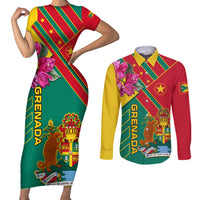 Grenada Couples Matching Short Sleeve Bodycon Dress and Long Sleeve Button Shirt Gwenad Bougainvillea Special Version - Wonder Print Shop