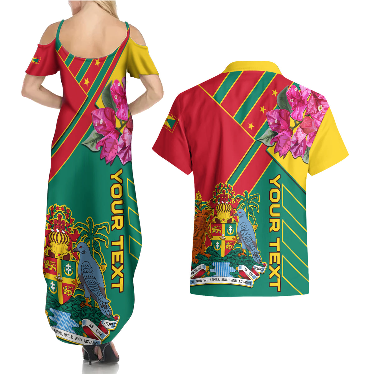 Grenada Couples Matching Summer Maxi Dress and Hawaiian Shirt Gwenad Bougainvillea Special Version - Wonder Print Shop