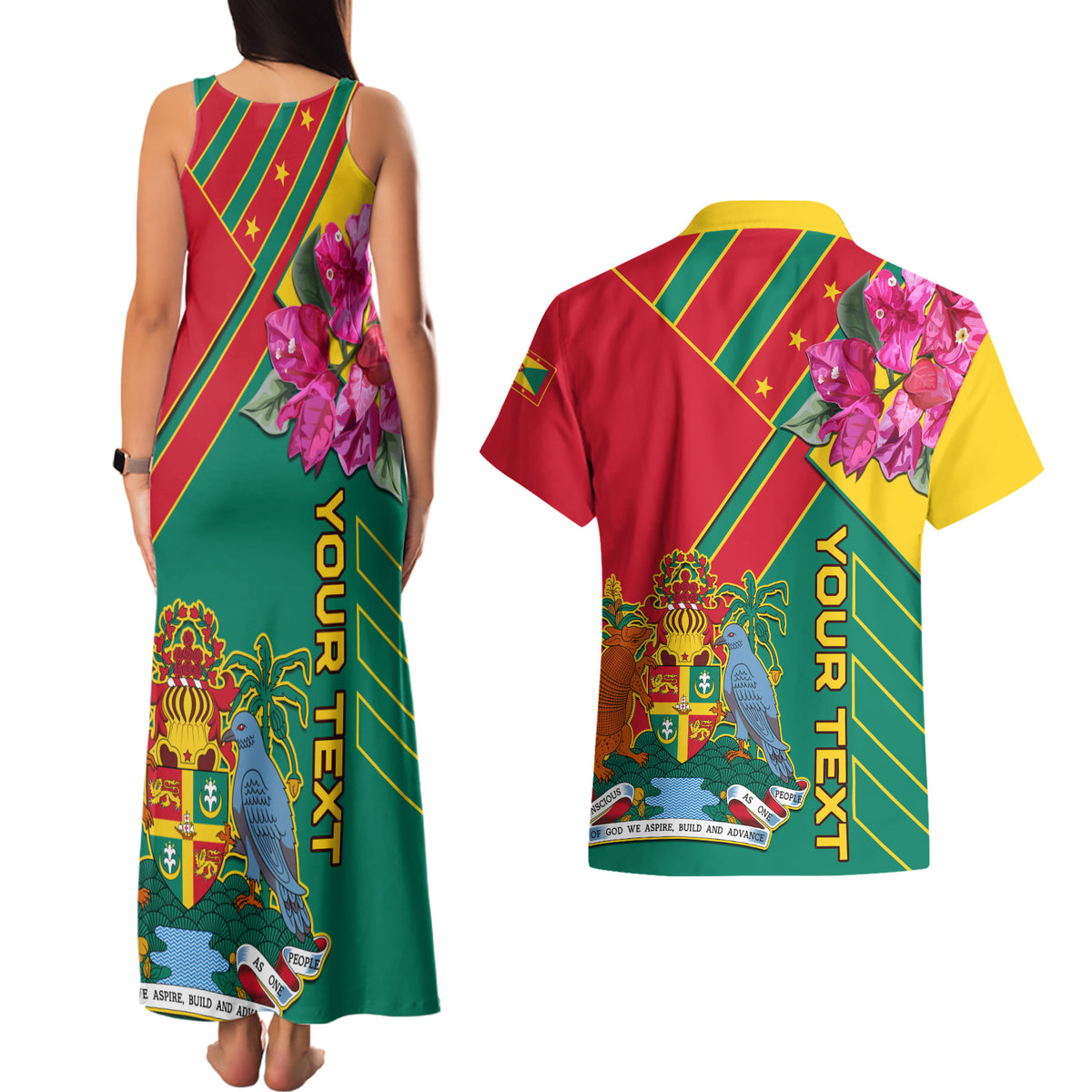 Grenada Couples Matching Tank Maxi Dress and Hawaiian Shirt Gwenad Bougainvillea Special Version - Wonder Print Shop