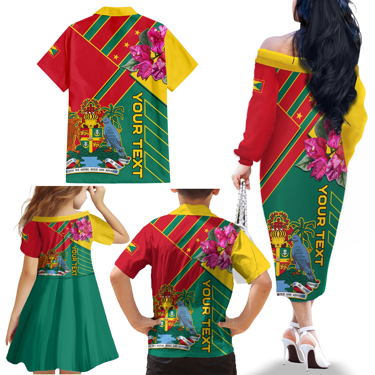 Grenada Family Matching Off Shoulder Long Sleeve Dress and Hawaiian Shirt Gwenad Bougainvillea Special Version - Wonder Print Shop