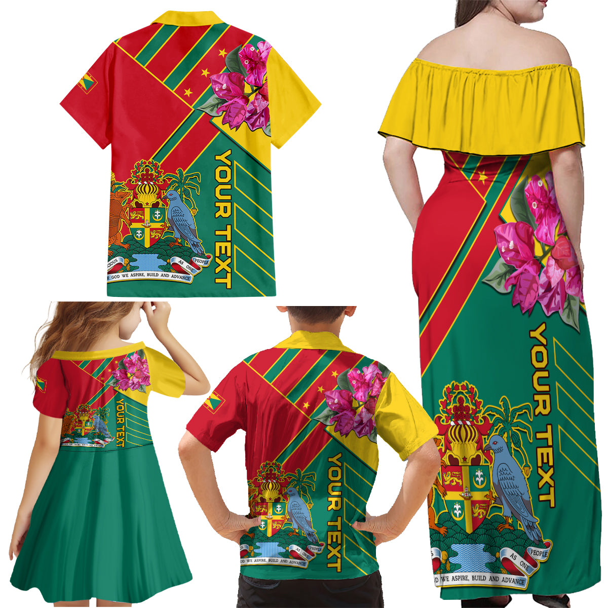 Grenada Family Matching Off Shoulder Maxi Dress and Hawaiian Shirt Gwenad Bougainvillea Special Version - Wonder Print Shop