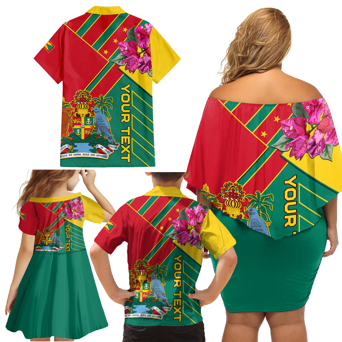 Grenada Family Matching Off Shoulder Short Dress and Hawaiian Shirt Gwenad Bougainvillea Special Version - Wonder Print Shop