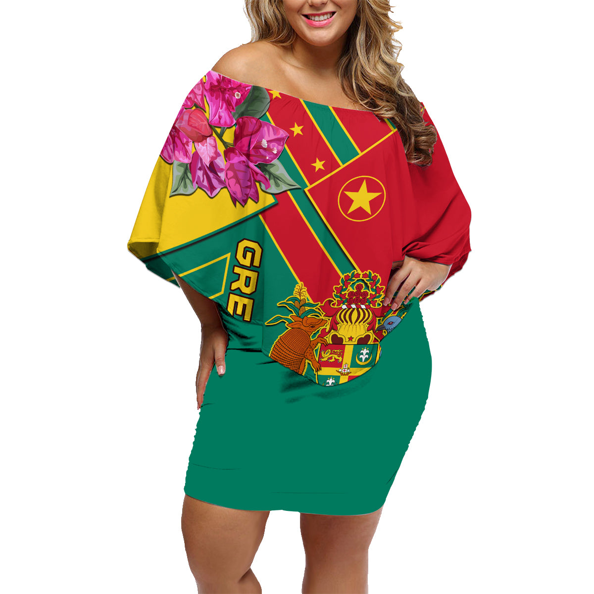 Grenada Family Matching Off Shoulder Short Dress and Hawaiian Shirt Gwenad Bougainvillea Special Version - Wonder Print Shop