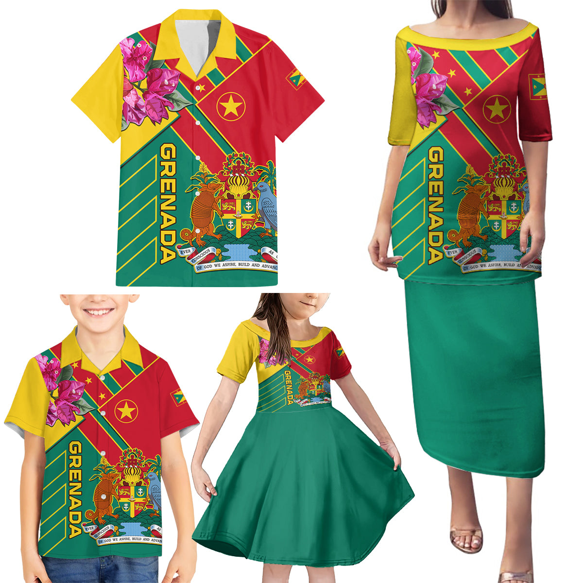 Grenada Family Matching Puletasi Dress and Hawaiian Shirt Gwenad Bougainvillea Special Version - Wonder Print Shop