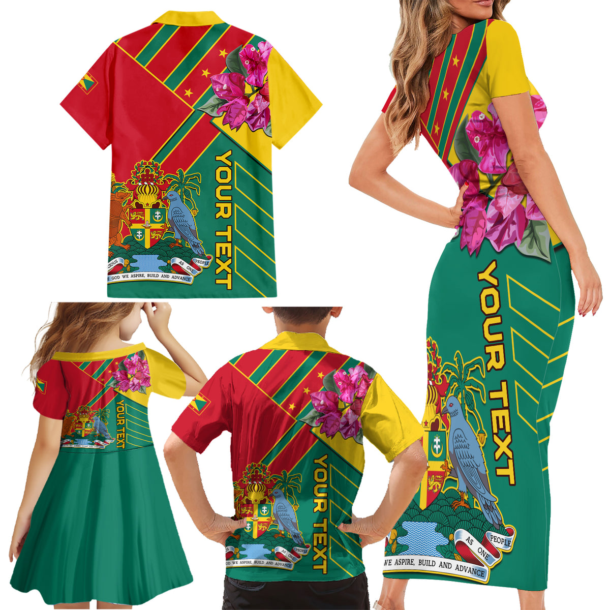 Grenada Family Matching Short Sleeve Bodycon Dress and Hawaiian Shirt Gwenad Bougainvillea Special Version - Wonder Print Shop