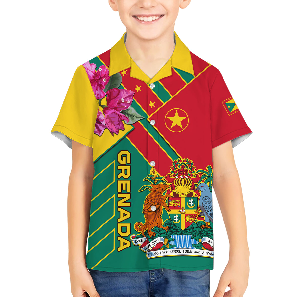 Grenada Family Matching Short Sleeve Bodycon Dress and Hawaiian Shirt Gwenad Bougainvillea Special Version - Wonder Print Shop