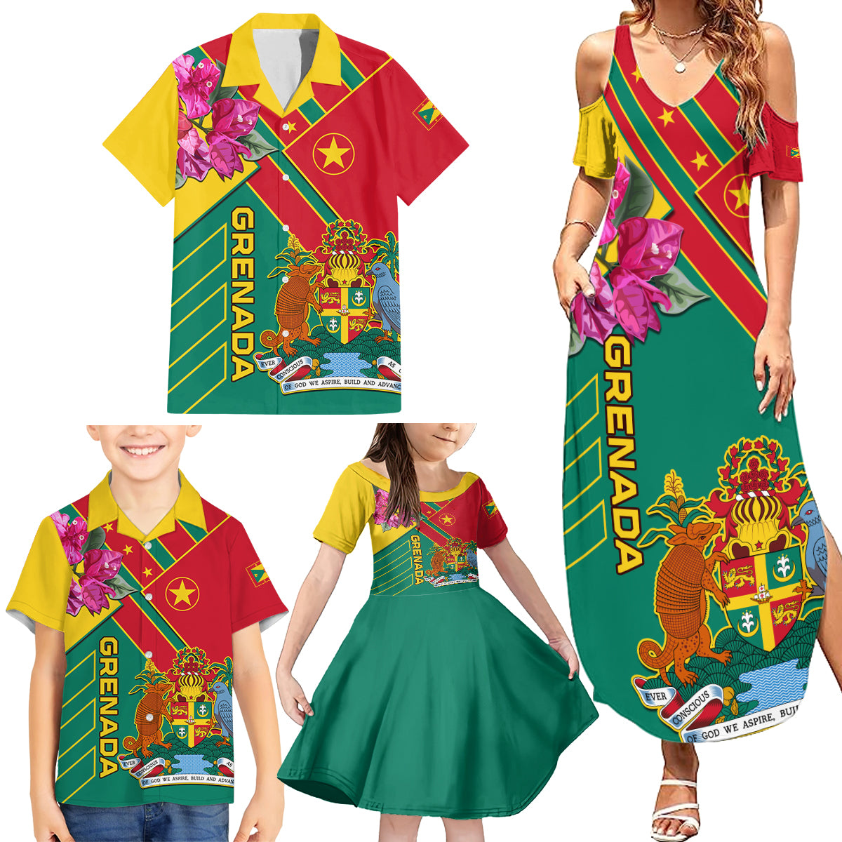 Grenada Family Matching Summer Maxi Dress and Hawaiian Shirt Gwenad Bougainvillea Special Version - Wonder Print Shop