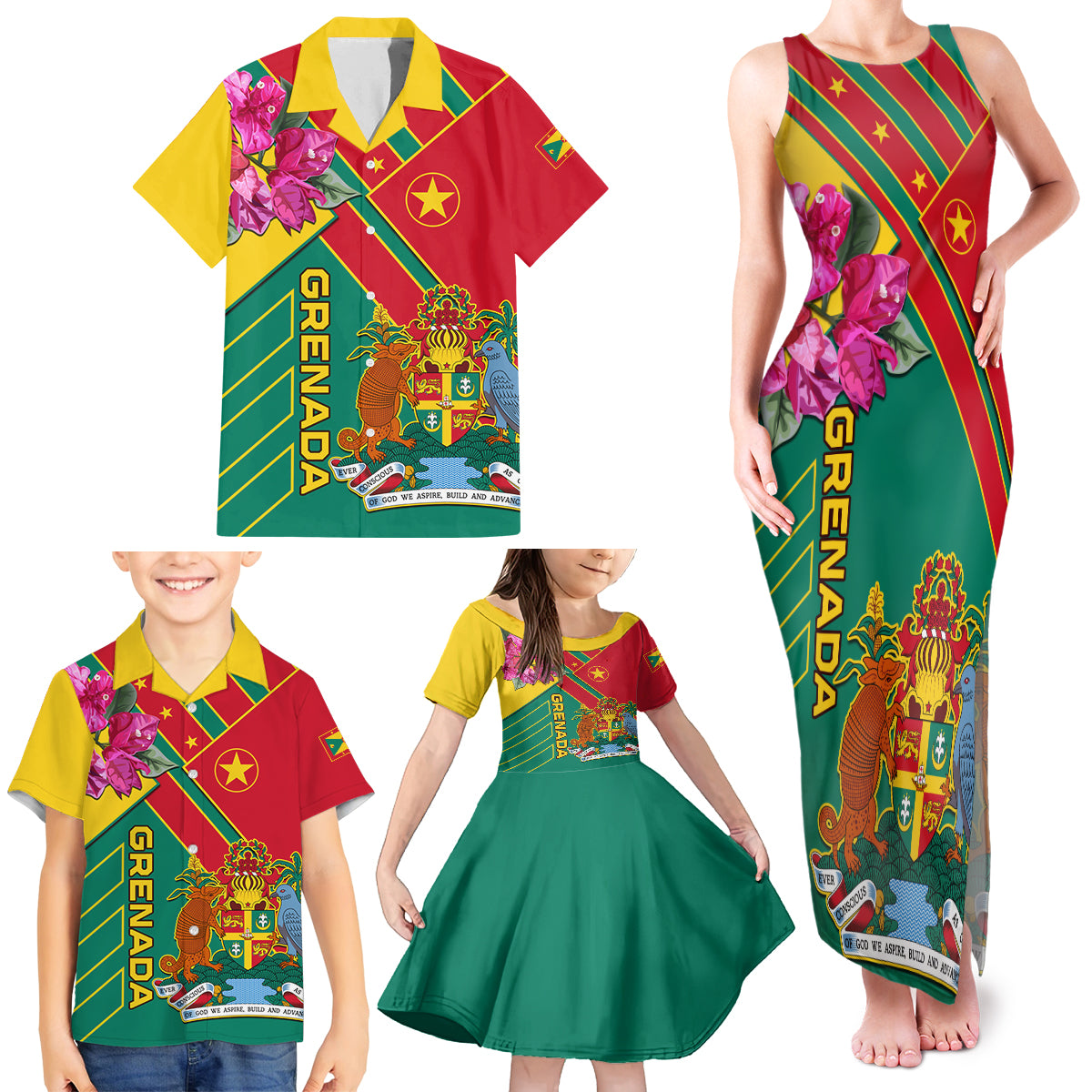 Grenada Family Matching Tank Maxi Dress and Hawaiian Shirt Gwenad Bougainvillea Special Version - Wonder Print Shop