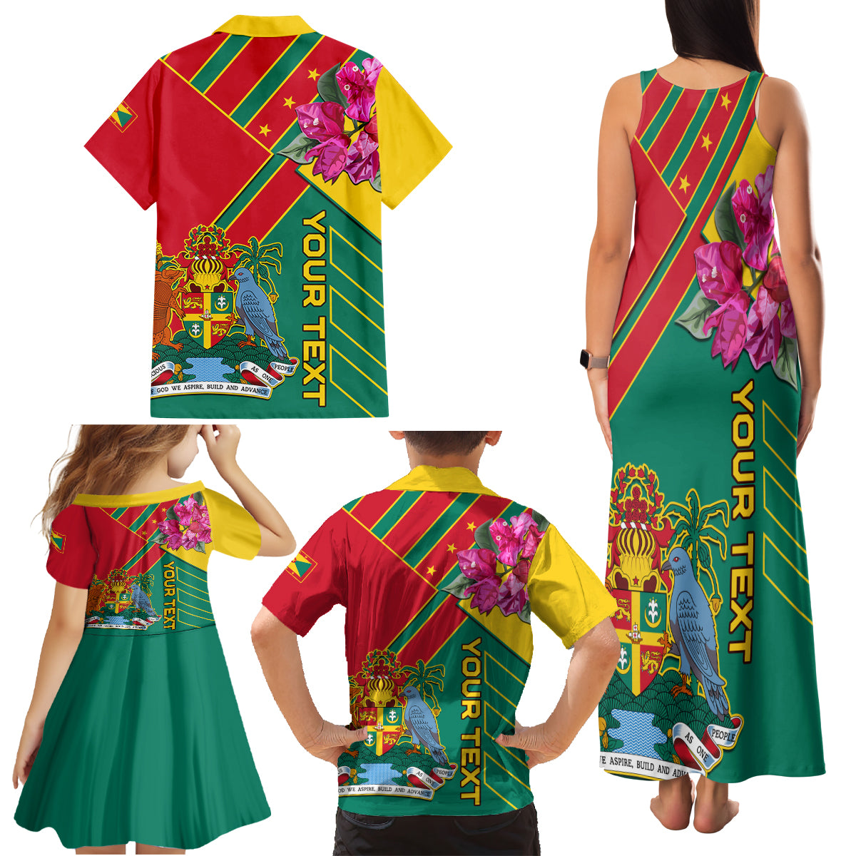 Grenada Family Matching Tank Maxi Dress and Hawaiian Shirt Gwenad Bougainvillea Special Version - Wonder Print Shop