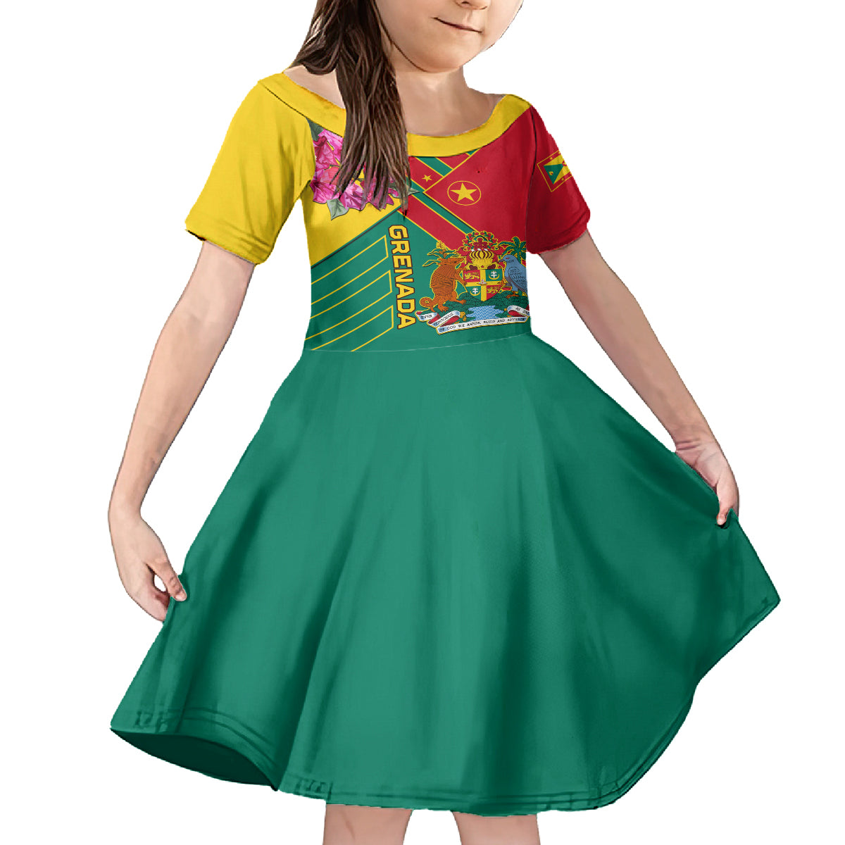 Grenada Kid Short Sleeve Dress Gwenad Bougainvillea Special Version - Wonder Print Shop