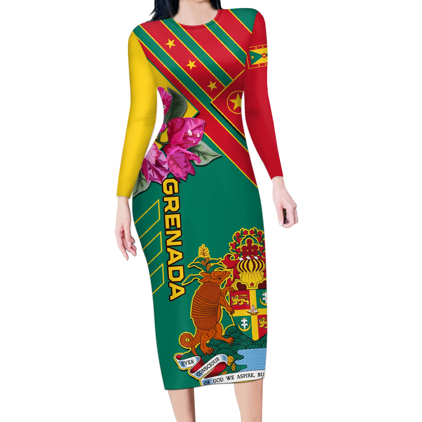 Grenada Long Sleeve Bodycon Dress Gwenad Bougainvillea Special Version - Wonder Print Shop