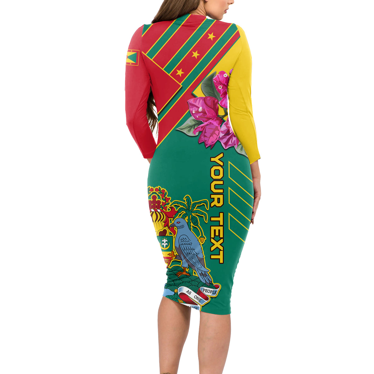 Grenada Long Sleeve Bodycon Dress Gwenad Bougainvillea Special Version - Wonder Print Shop