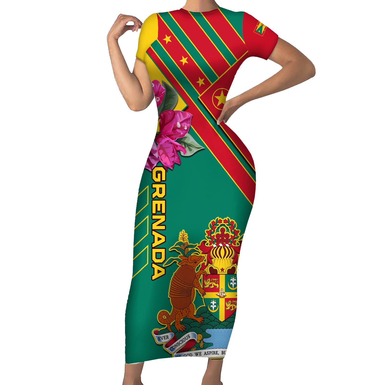 Grenada Short Sleeve Bodycon Dress Gwenad Bougainvillea Special Version - Wonder Print Shop