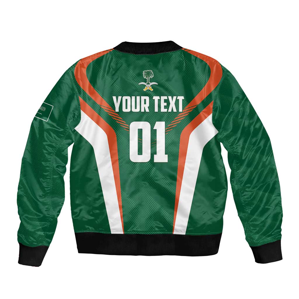 Custom Saudi Arabia Cricket Sleeve Zip Bomber Jacket TeamSaudi Go Champions - Wonder Print Shop