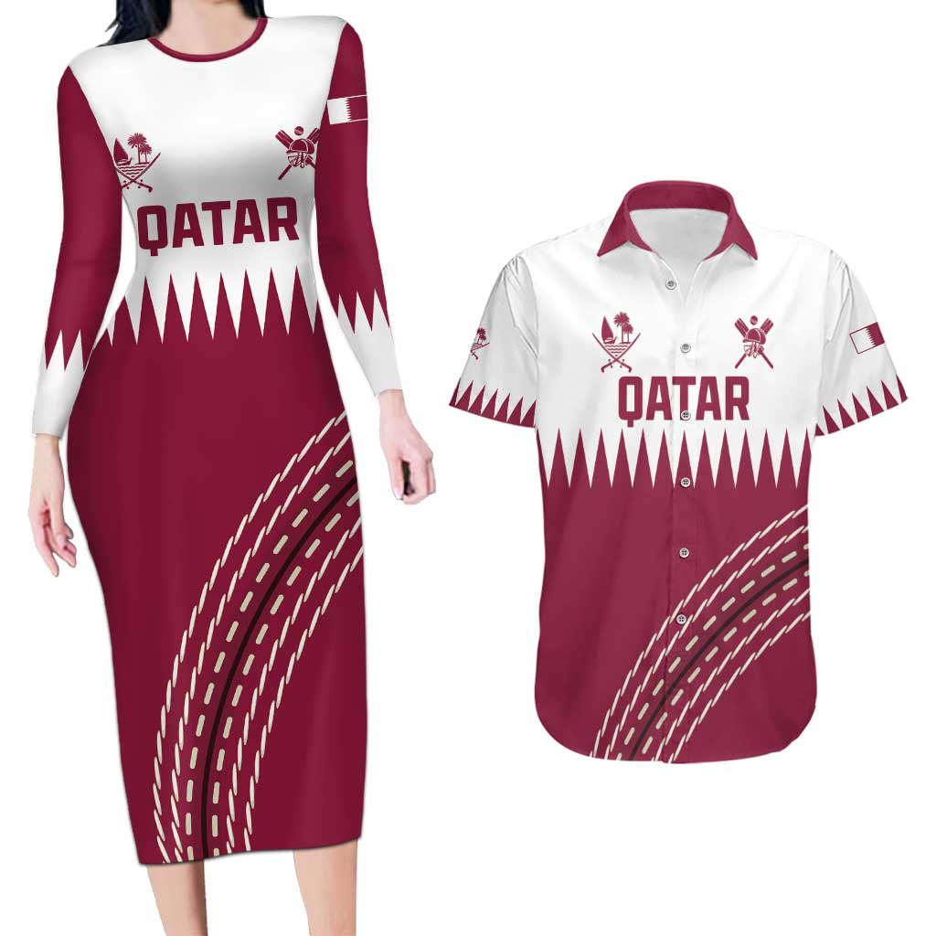 Custom Qatar Cricket Couples Matching Long Sleeve Bodycon Dress and Hawaiian Shirt Come On Boys - Wonder Print Shop