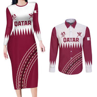 Custom Qatar Cricket Couples Matching Long Sleeve Bodycon Dress and Long Sleeve Button Shirt Come On Boys - Wonder Print Shop