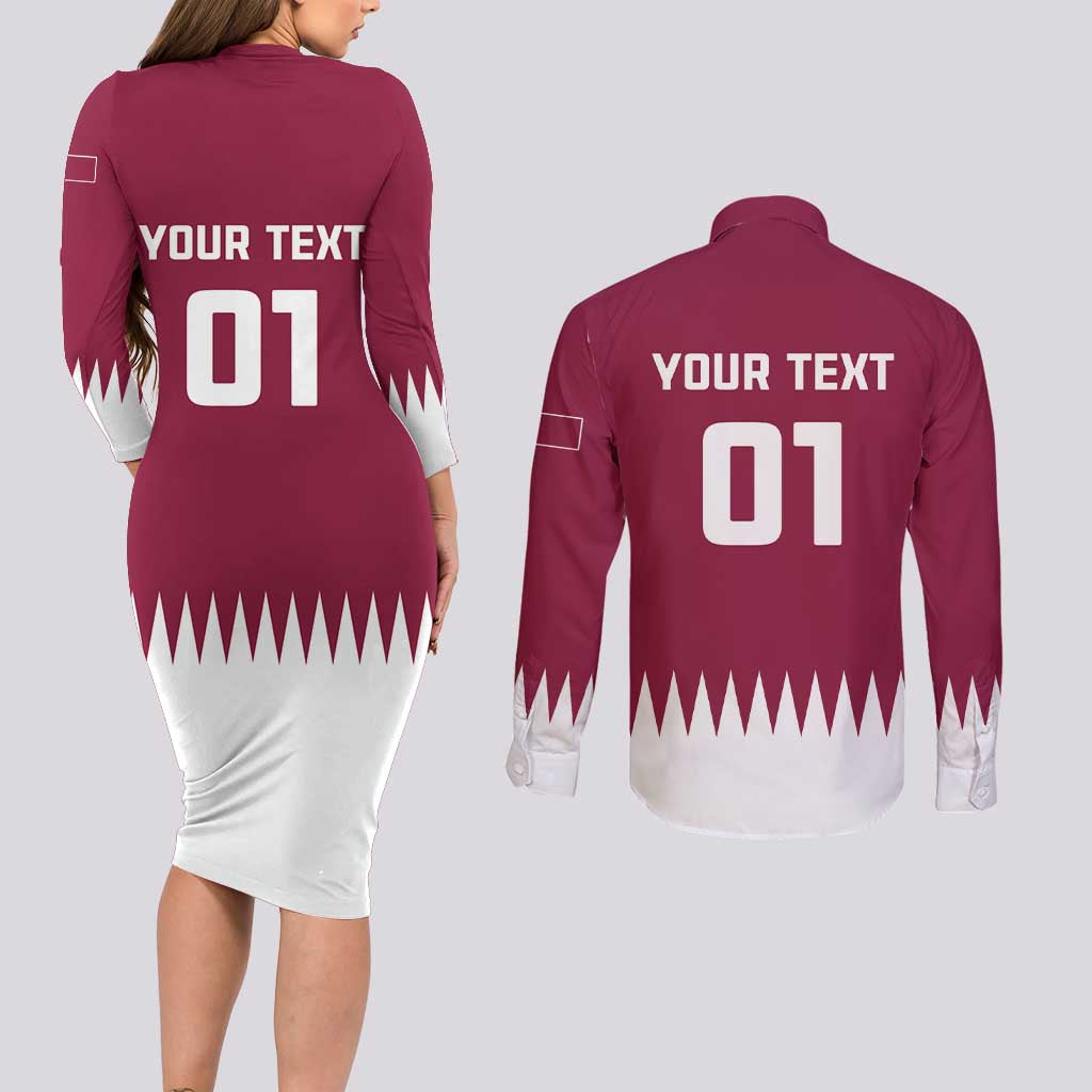 Custom Qatar Cricket Couples Matching Long Sleeve Bodycon Dress and Long Sleeve Button Shirt Come On Boys - Wonder Print Shop