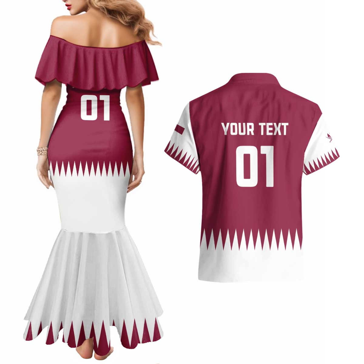 Custom Qatar Cricket Couples Matching Mermaid Dress and Hawaiian Shirt Come On Boys - Wonder Print Shop