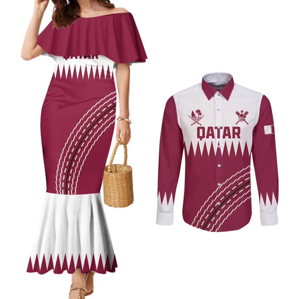 Custom Qatar Cricket Couples Matching Mermaid Dress and Long Sleeve Button Shirt Come On Boys