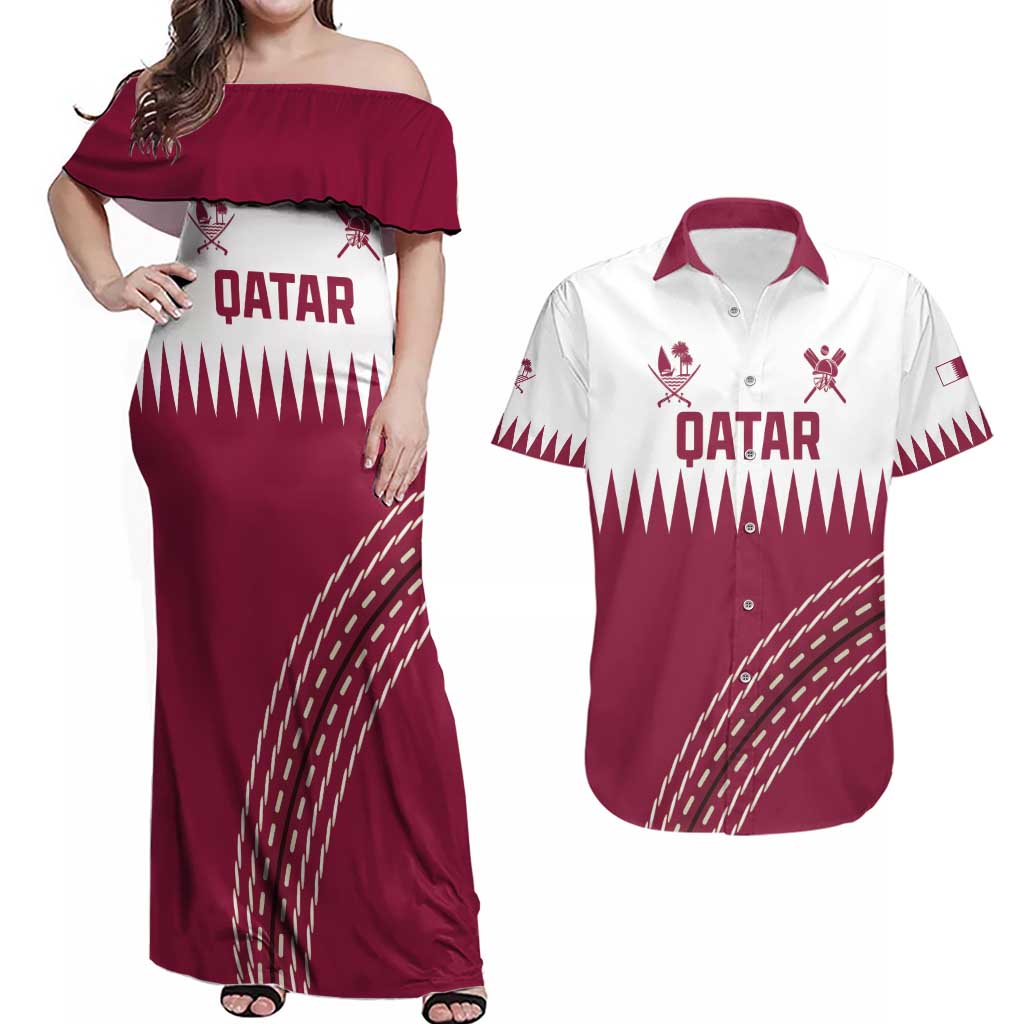 Custom Qatar Cricket Couples Matching Off Shoulder Maxi Dress and Hawaiian Shirt Come On Boys - Wonder Print Shop