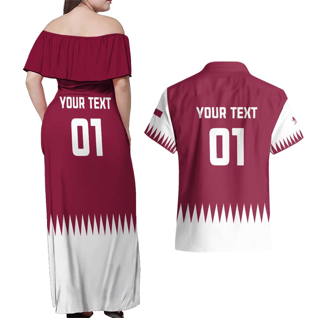 Custom Qatar Cricket Couples Matching Off Shoulder Maxi Dress and Hawaiian Shirt Come On Boys - Wonder Print Shop