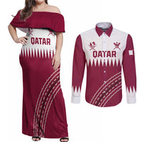 Custom Qatar Cricket Couples Matching Off Shoulder Maxi Dress and Long Sleeve Button Shirt Come On Boys - Wonder Print Shop