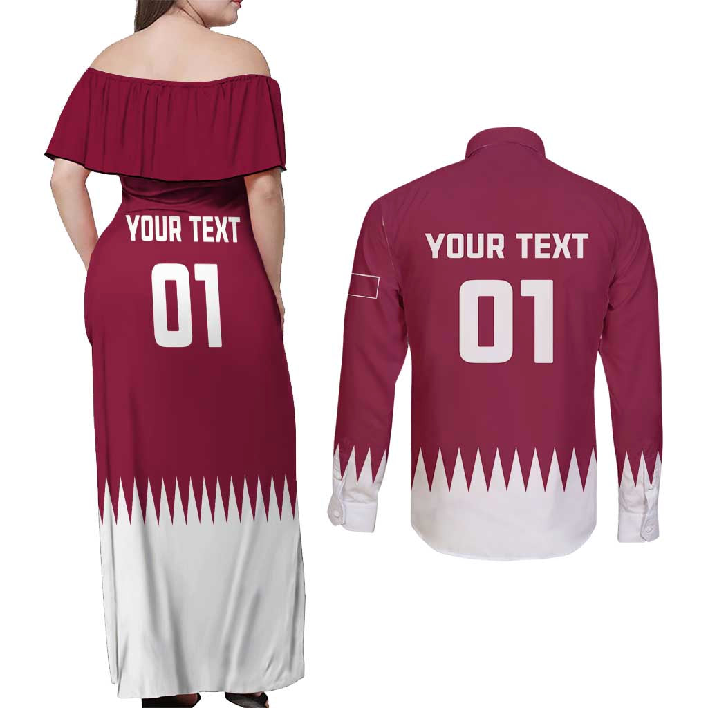 Custom Qatar Cricket Couples Matching Off Shoulder Maxi Dress and Long Sleeve Button Shirt Come On Boys - Wonder Print Shop