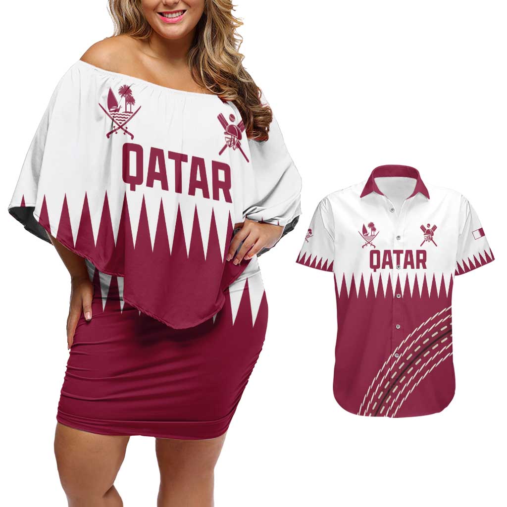 Custom Qatar Cricket Couples Matching Off Shoulder Short Dress and Hawaiian Shirt Come On Boys - Wonder Print Shop
