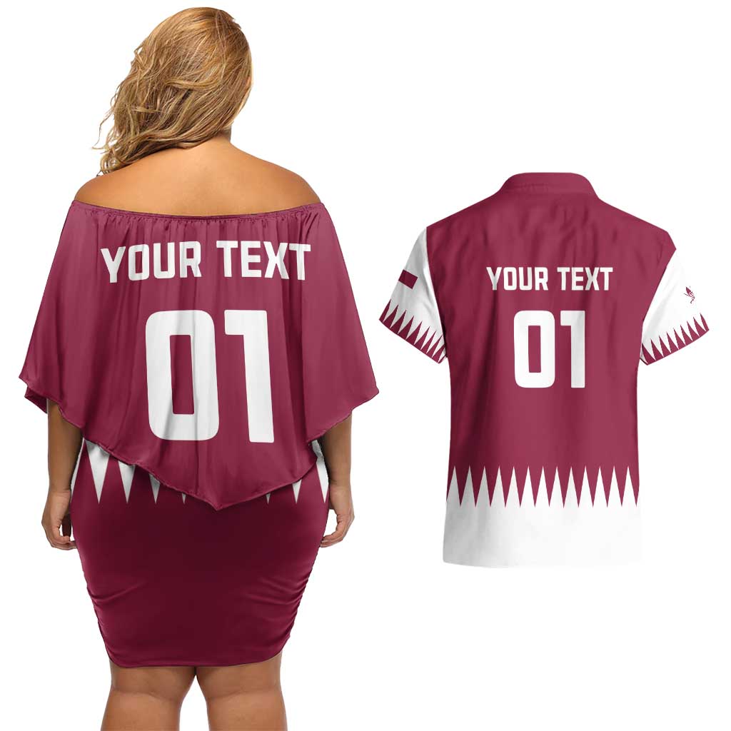Custom Qatar Cricket Couples Matching Off Shoulder Short Dress and Hawaiian Shirt Come On Boys - Wonder Print Shop