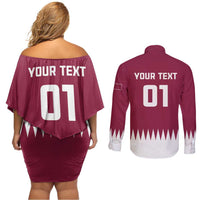 Custom Qatar Cricket Couples Matching Off Shoulder Short Dress and Long Sleeve Button Shirt Come On Boys - Wonder Print Shop