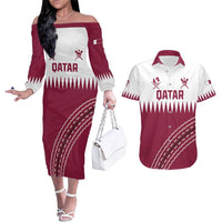 Custom Qatar Cricket Couples Matching Off The Shoulder Long Sleeve Dress and Hawaiian Shirt Come On Boys - Wonder Print Shop