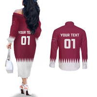 Custom Qatar Cricket Couples Matching Off The Shoulder Long Sleeve Dress and Long Sleeve Button Shirt Come On Boys
