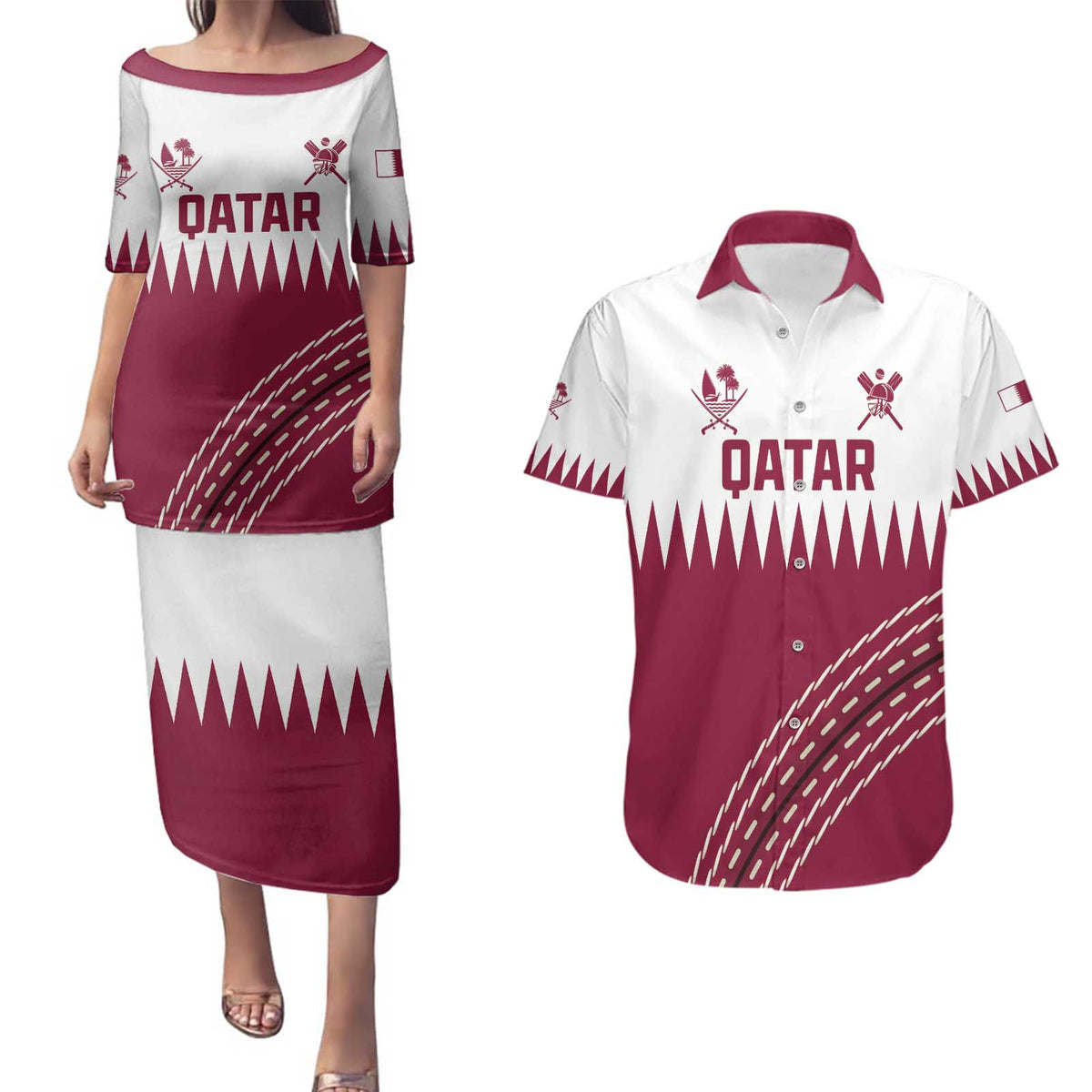 Custom Qatar Cricket Couples Matching Puletasi and Hawaiian Shirt Come On Boys - Wonder Print Shop