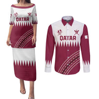 Custom Qatar Cricket Couples Matching Puletasi and Long Sleeve Button Shirt Come On Boys - Wonder Print Shop