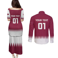 Custom Qatar Cricket Couples Matching Puletasi and Long Sleeve Button Shirt Come On Boys - Wonder Print Shop