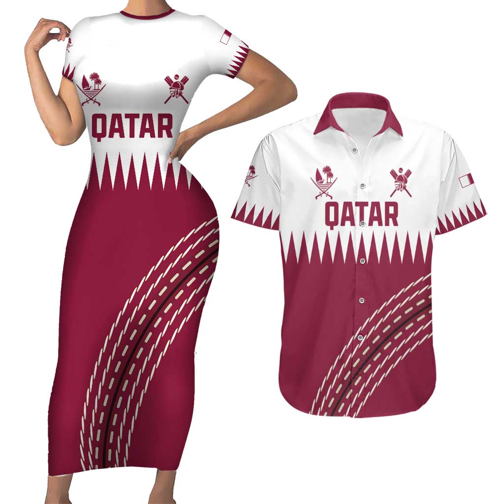 Custom Qatar Cricket Couples Matching Short Sleeve Bodycon Dress and Hawaiian Shirt Come On Boys - Wonder Print Shop