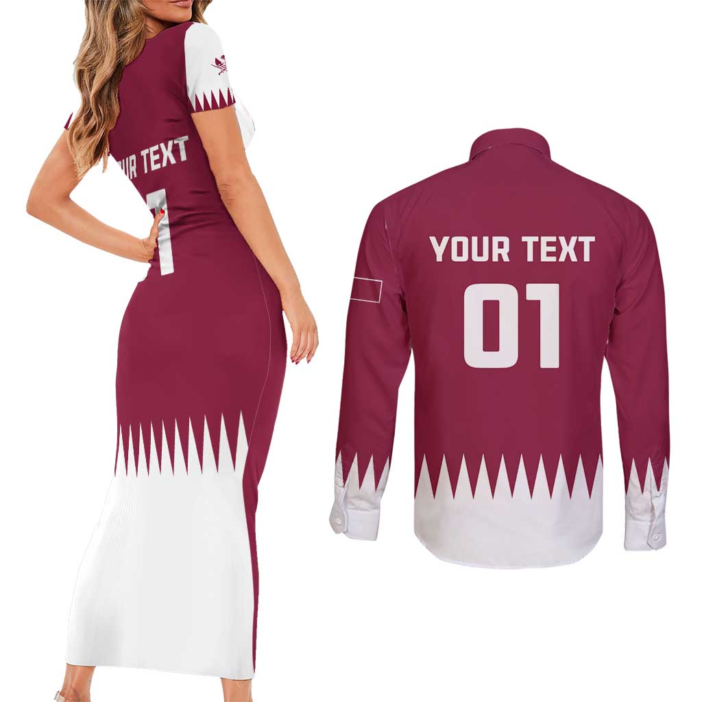 Custom Qatar Cricket Couples Matching Short Sleeve Bodycon Dress and Long Sleeve Button Shirt Come On Boys - Wonder Print Shop