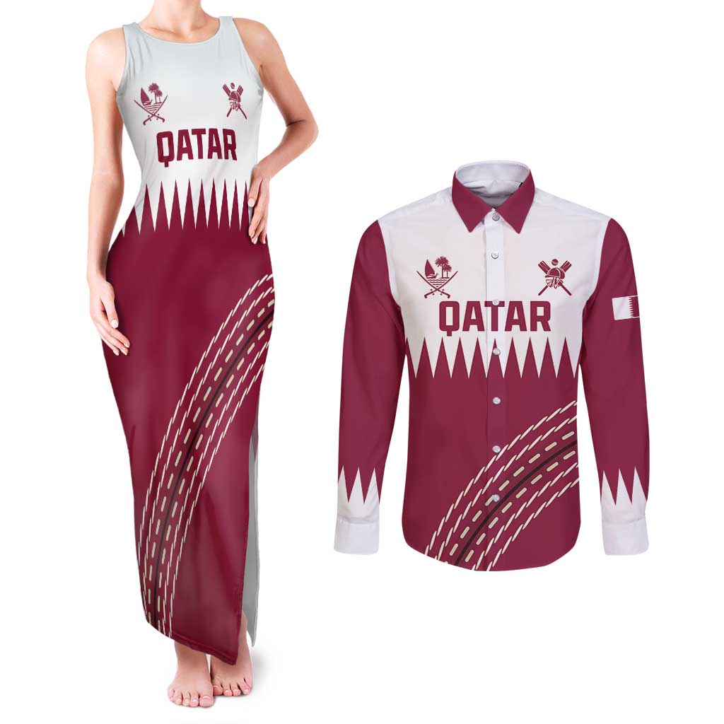 Custom Qatar Cricket Couples Matching Tank Maxi Dress and Long Sleeve Button Shirt Come On Boys - Wonder Print Shop