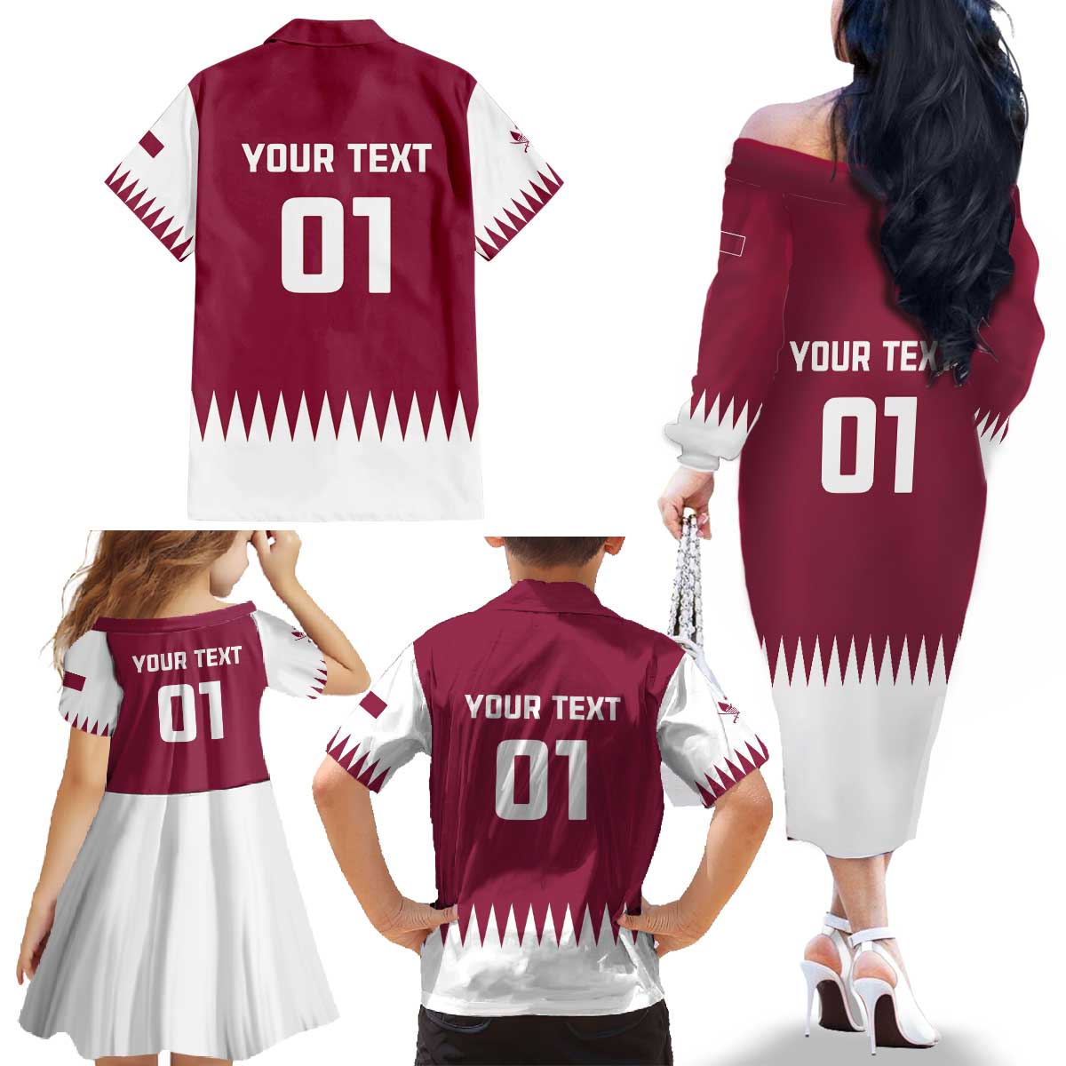 Custom Qatar Cricket Family Matching Off The Shoulder Long Sleeve Dress and Hawaiian Shirt Come On Boys - Wonder Print Shop