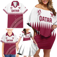 Custom Qatar Cricket Family Matching Off Shoulder Short Dress and Hawaiian Shirt Come On Boys - Wonder Print Shop