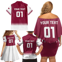 Custom Qatar Cricket Family Matching Off Shoulder Short Dress and Hawaiian Shirt Come On Boys - Wonder Print Shop