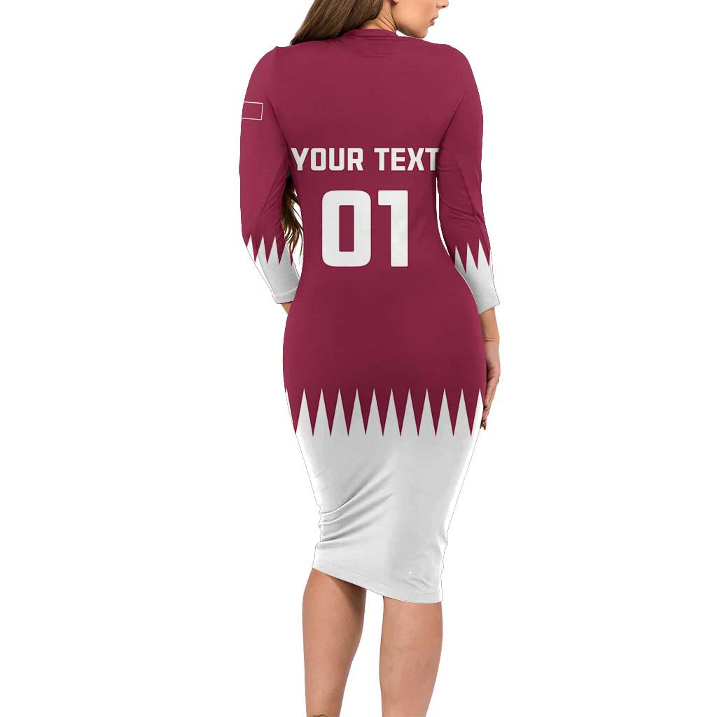 Custom Qatar Cricket Long Sleeve Bodycon Dress Come On Boys - Wonder Print Shop