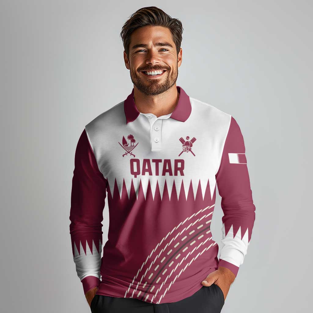 Custom Qatar Cricket Long Sleeve Polo Shirt Come On Boys - Wonder Print Shop